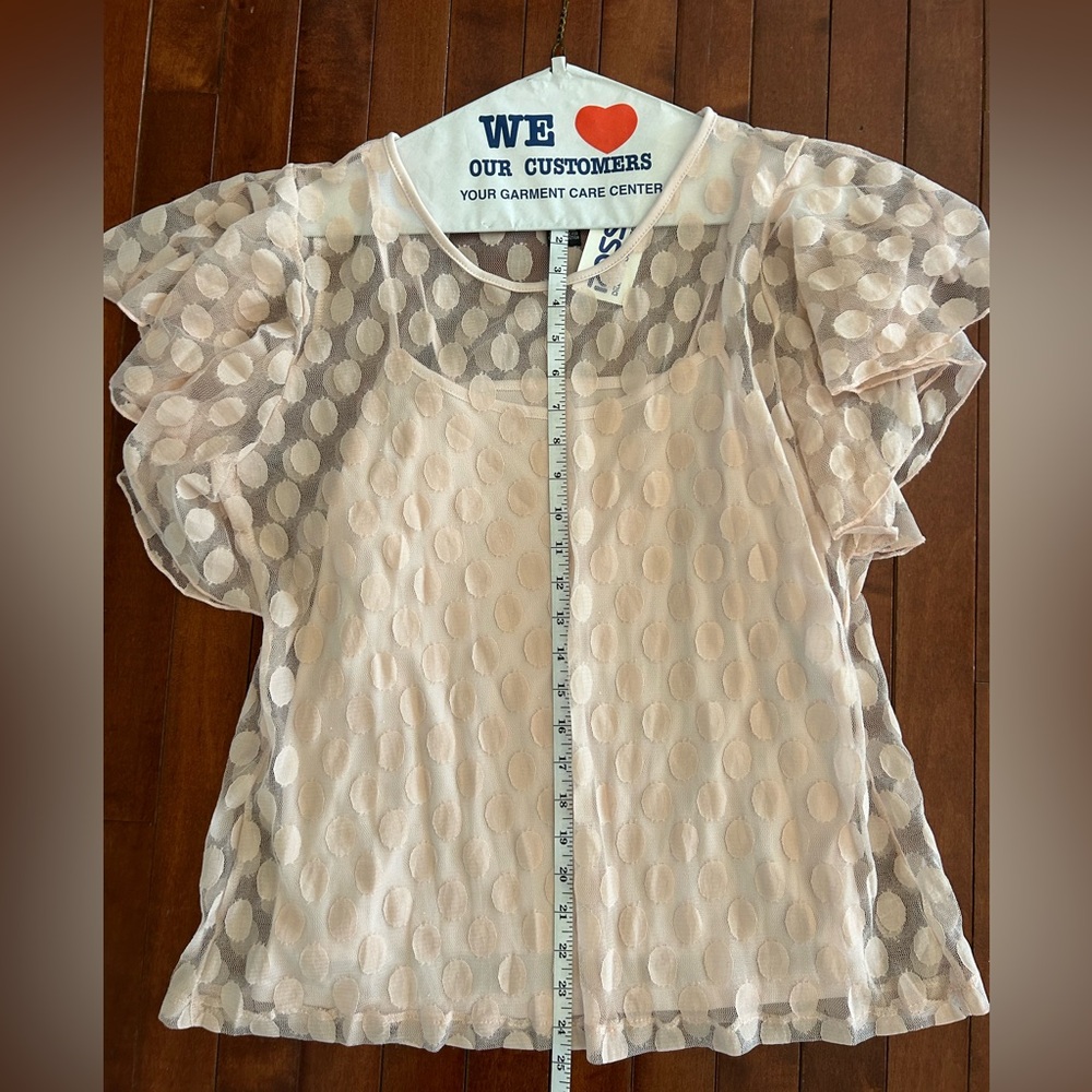 NWT Women's 1X Pink Polka Dot Blouse - Picture 5 of 6